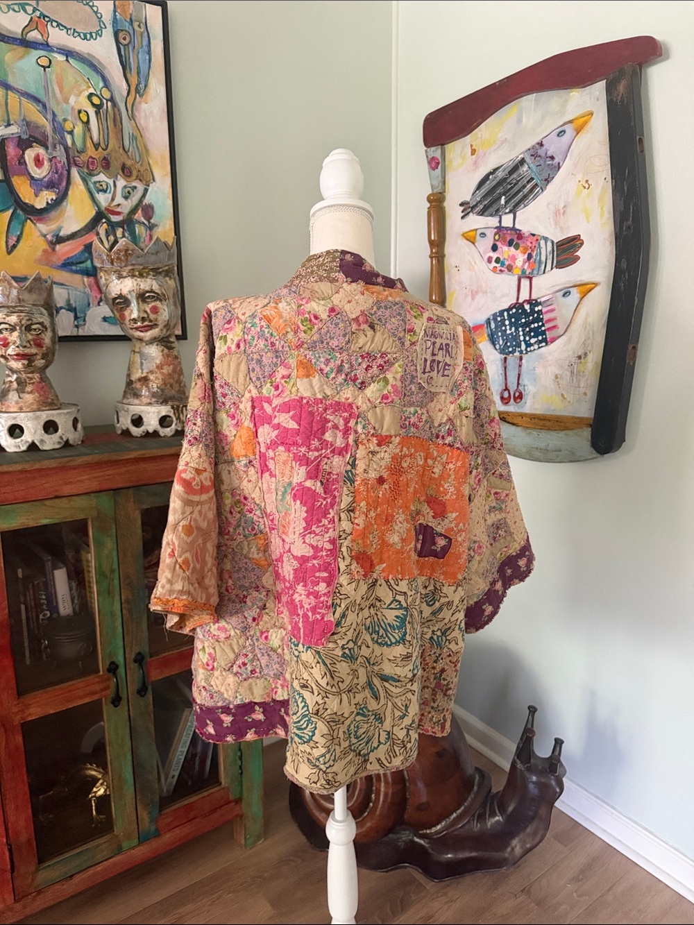 Magnolia Pearl Quilted Patchwork Cape in Pink, Beige & Purple - Picture 2 of 3